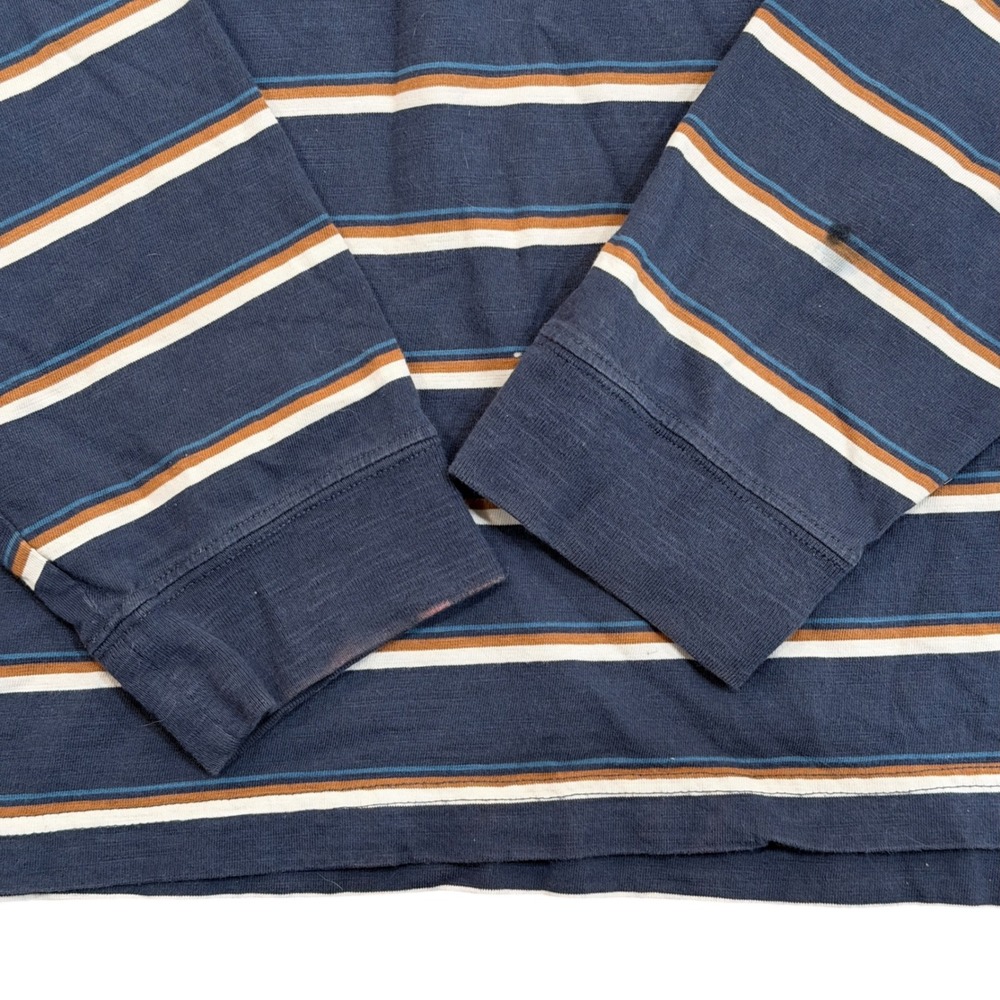 LL Bean Long Sleeve Polo Shirt Navy Blue Striped Organic Cotton Mens XL - Picture 8 of 8